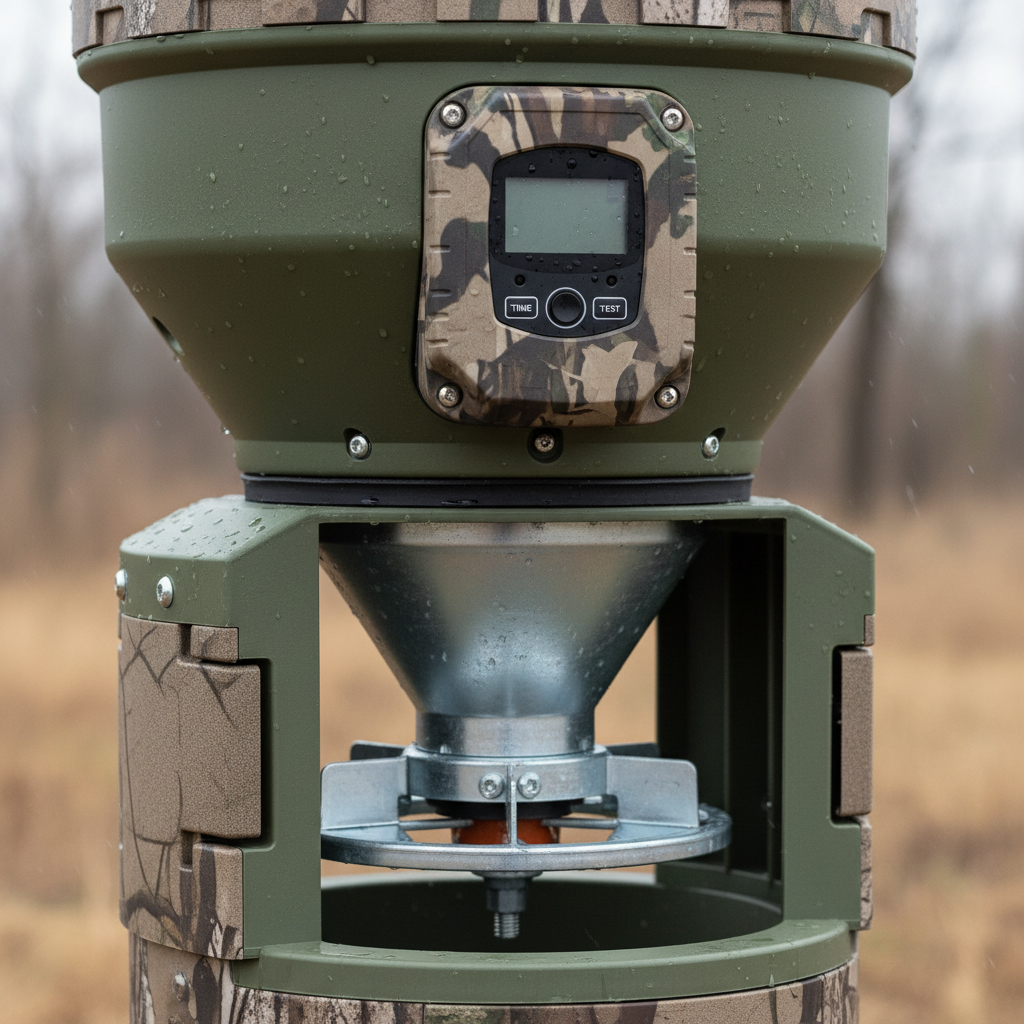 Close-up of Game Winner feeder timer and distribution system
