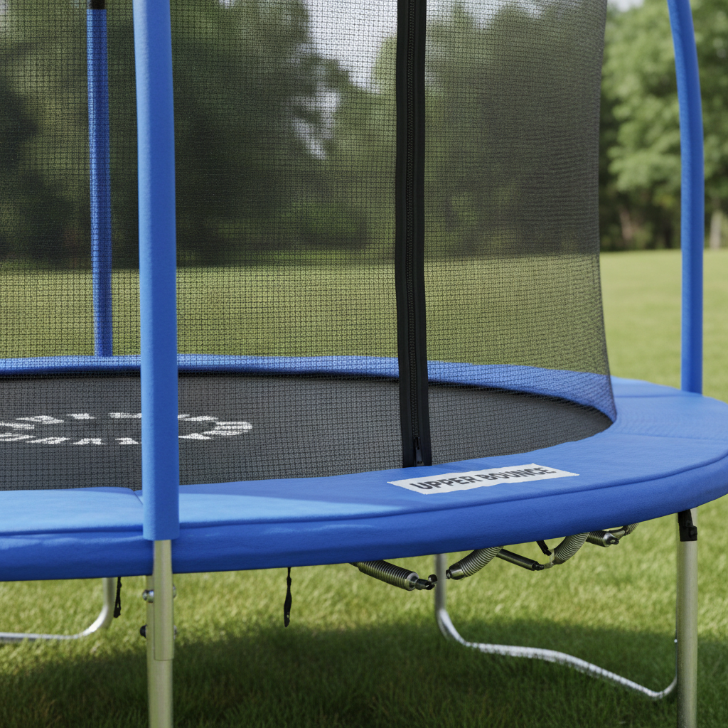 Close-up of Upper Bounce trampoline safety netting and padding